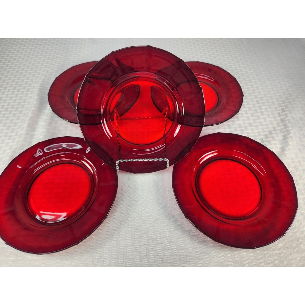 Vintage Martinsville Addie Ruby Red "Elegant"Glass Luncheon Plates-Set of 5-VG - Picture 1 of 9